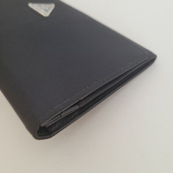PRADA Vintage Tessuto Nero Black Nylon Leather Logo Plate Wallet Large Envelope - Picture 14 of 15
